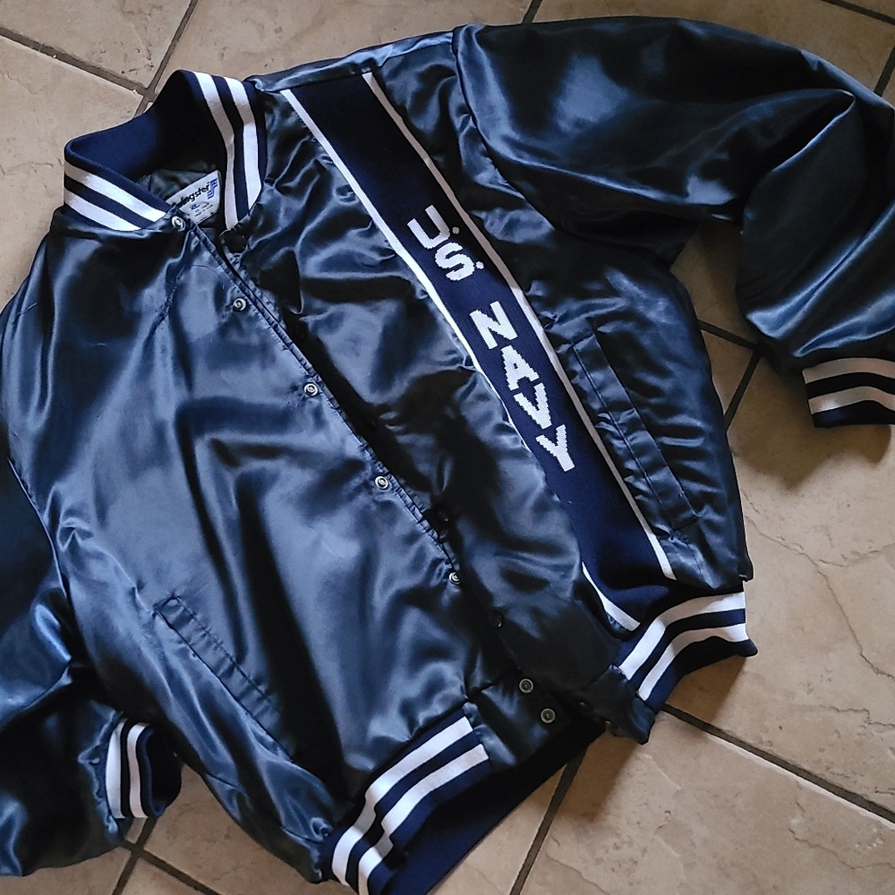 US Navy,  Navy Blue Satin Bomber Jacket